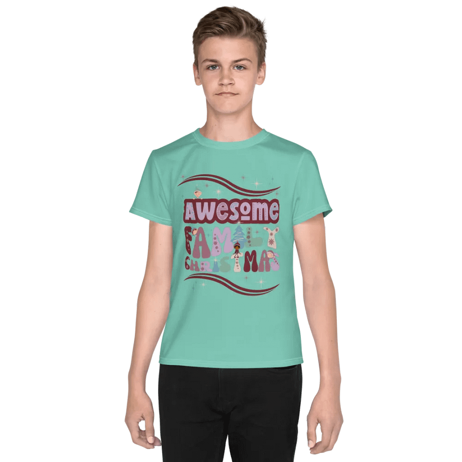 Fun Boho Awesome Family Christmas Mint Green Youth Tee product image (2)