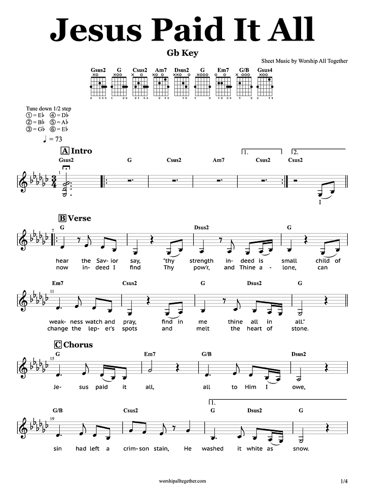 Jesus Paid It All - Kim Walker | Sheet Music, Chord, Lyrics product image (1)
