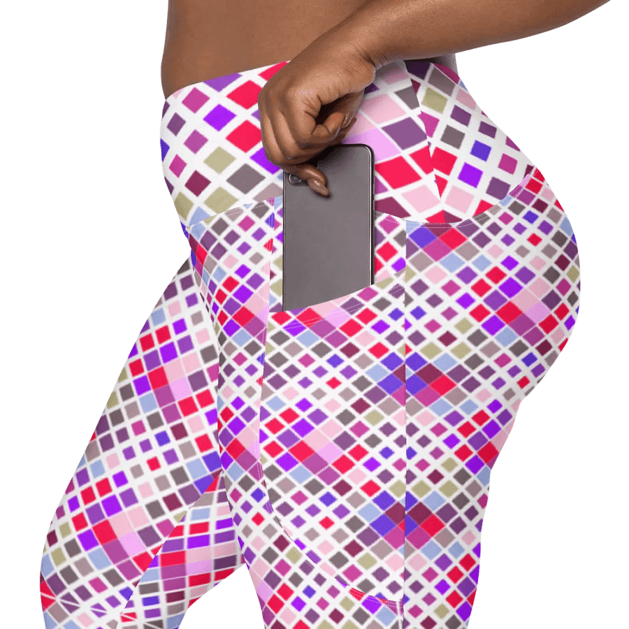Colorful Square Pattern Design Leggings with Pocket - v1 product image (12)