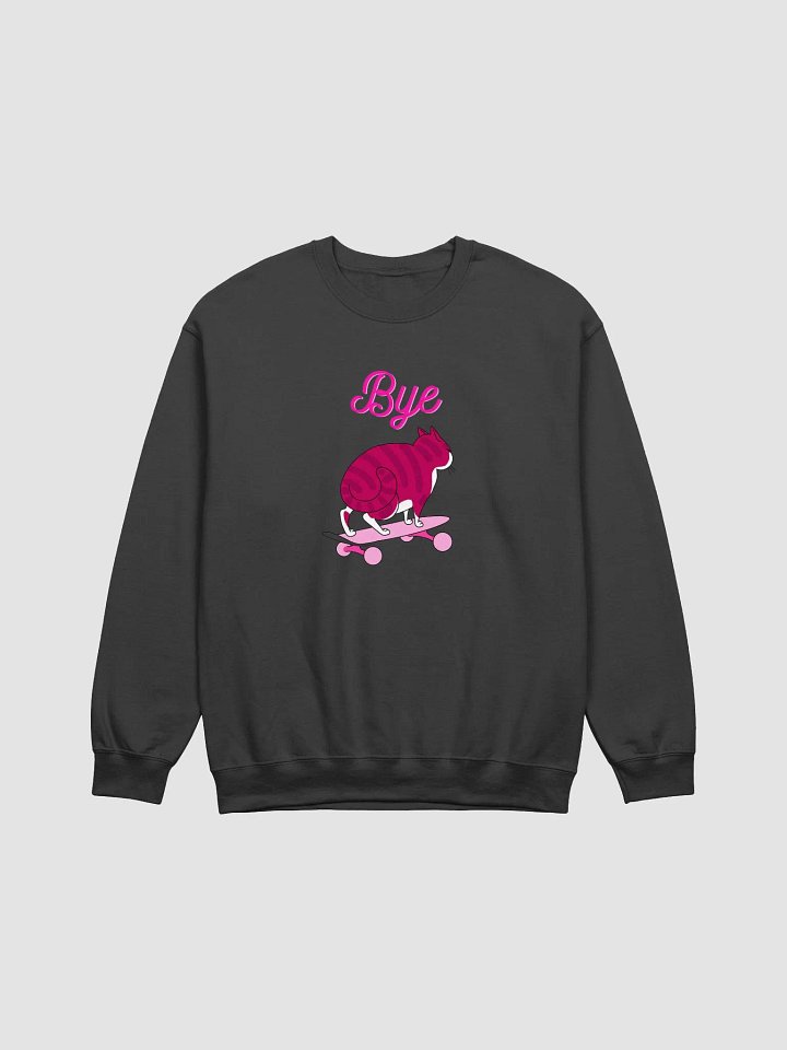 "Bye" Pink Skater Cat Crewneck Sweatshirt Multicolor product image (1)