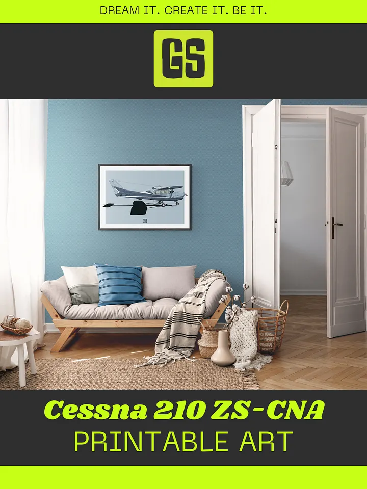 Cessna 210 ZS-CNA Printable Aviation Wall Art with Blue and White Background product image (2)