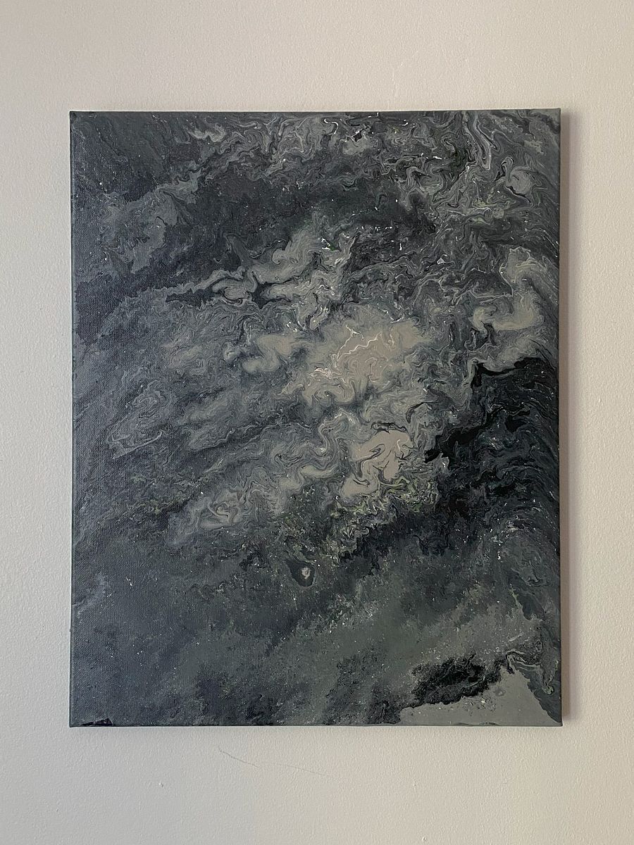 Shades of Grey Abstract Acrylic Pour Painting on 16x20 Inch Canvas | Modern Marble Art product image (4)