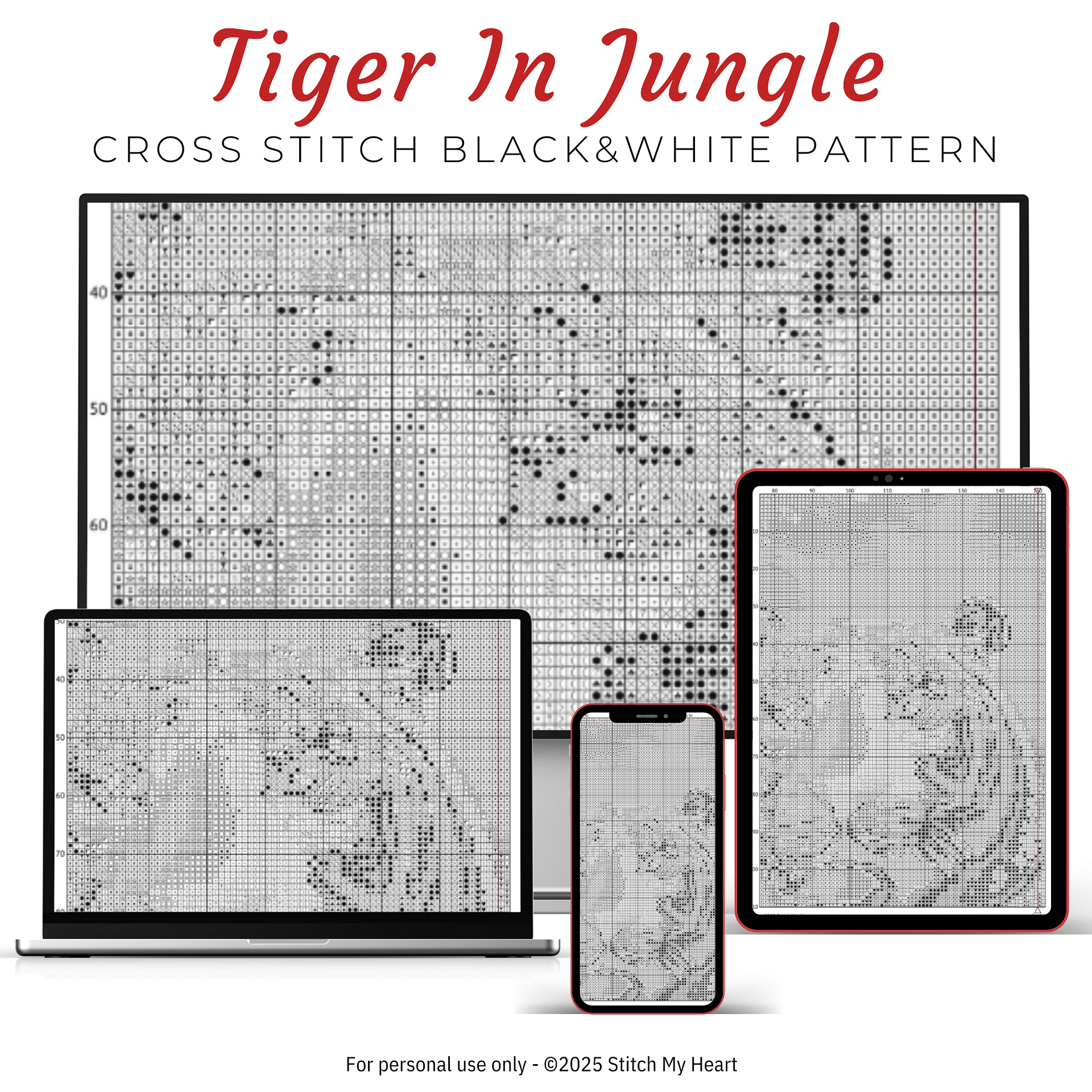 Tiger in the Jungle Cross Stitch Pattern product image (4)