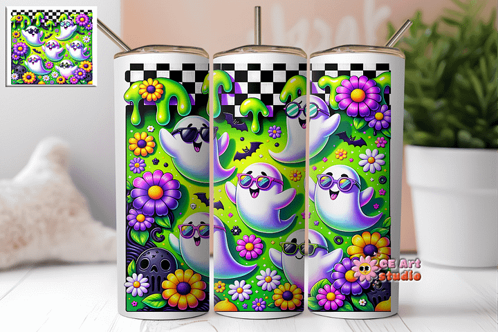 Cute Ghost Halloween Tumbler Wrap PNG product image (1)