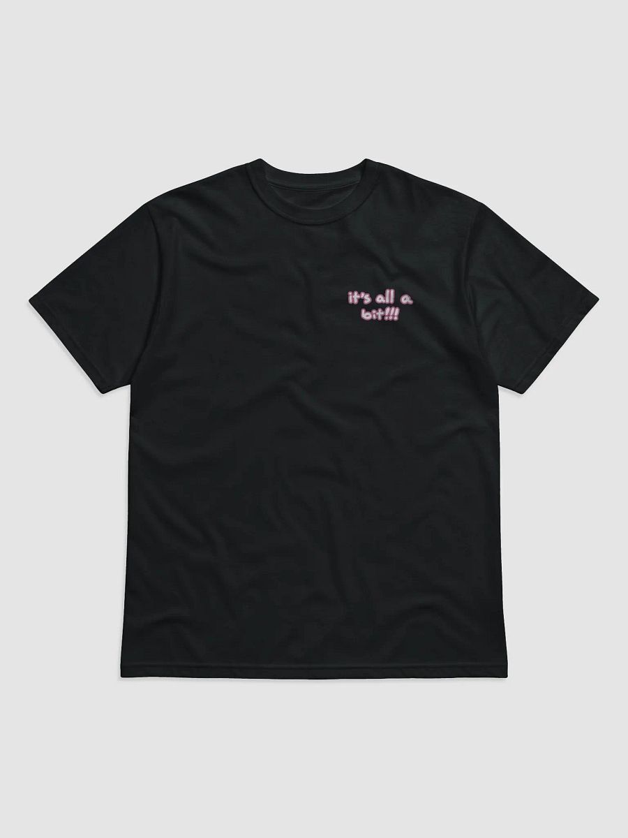 “It’s all a bit!!!” (sm. lined design, #CB6398) unisex eco tee product image (2)