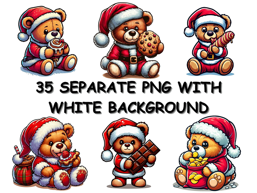 Teddy Bear Wearing Santa Claus Clothes Eat Junk Food PNG, Cute  Christmas Clipart, PNG Download, Christmas PNG Bundle product image (4)