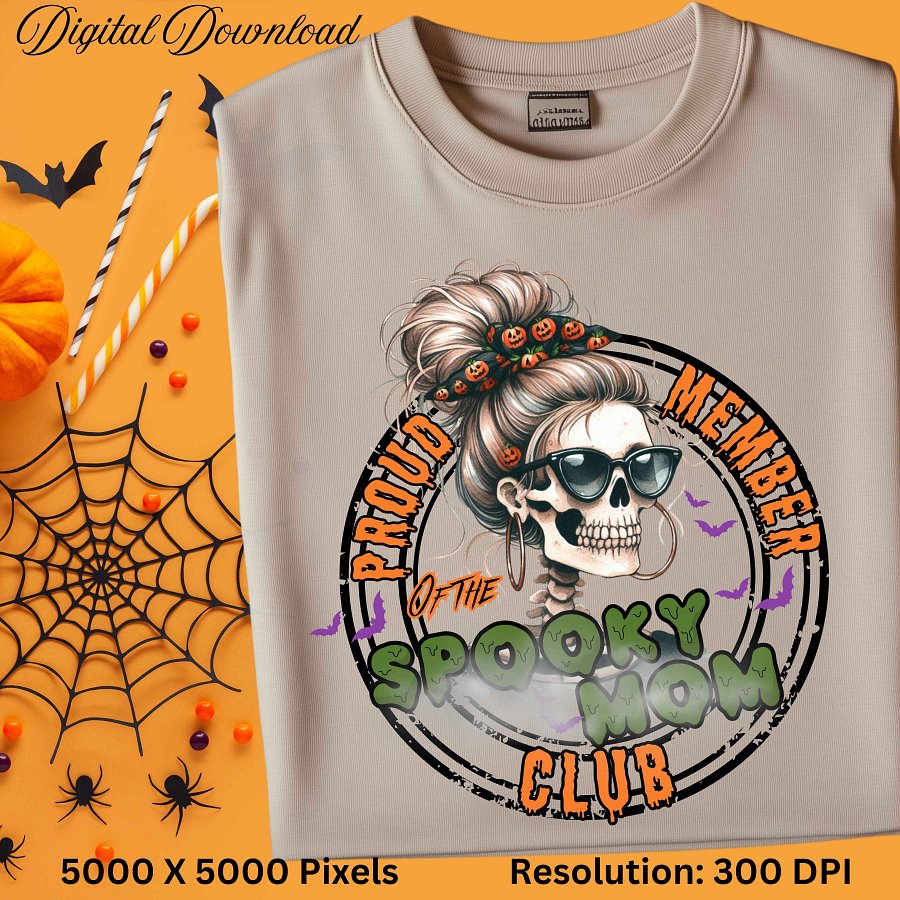 Spooky Mom Club PNG, Proud Halloween Mom Digital Download, Skull Mom Clipart, Funny Fall Sublimation, Pumpkin Skeleton Shirt PNG product image (2)