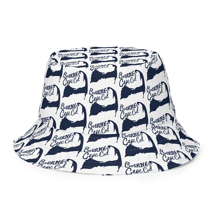 Adults Unisex | Reversible Bucket Hat | BOURNE to Cape Cod™ x BRN.2C.C.™ All-Over Logo Print | Coastal Style Sun Hat | Navy Blue & White product image (2)