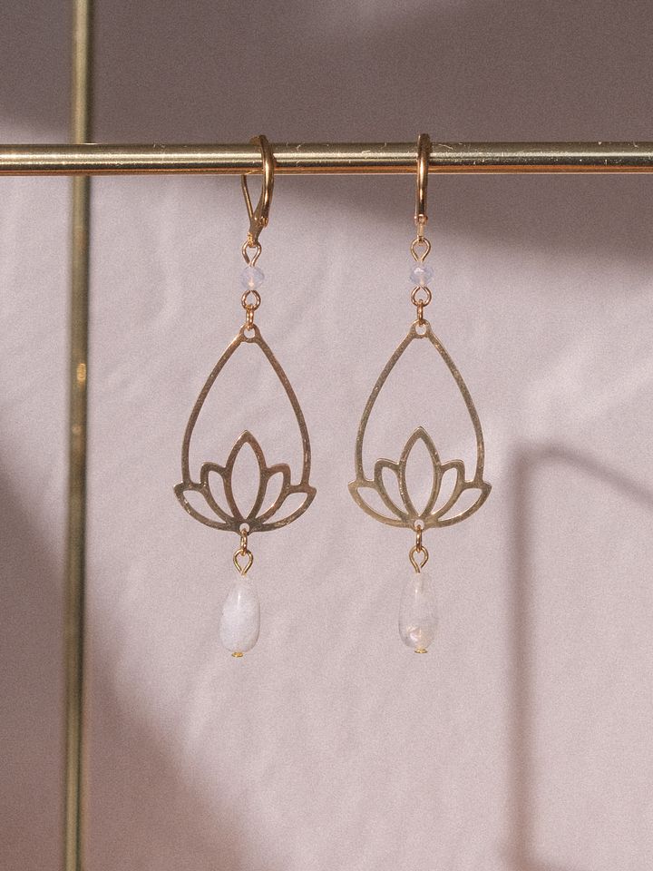 Lotus tears - Moonstone & blue lace agate earrings product image (1)