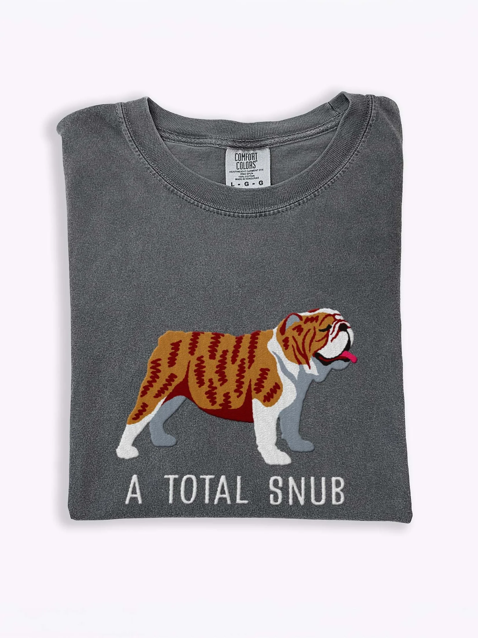 A Total Snub T-Shirt(Embroidered) of an English Bulldog(Brindle & White) product image (1)