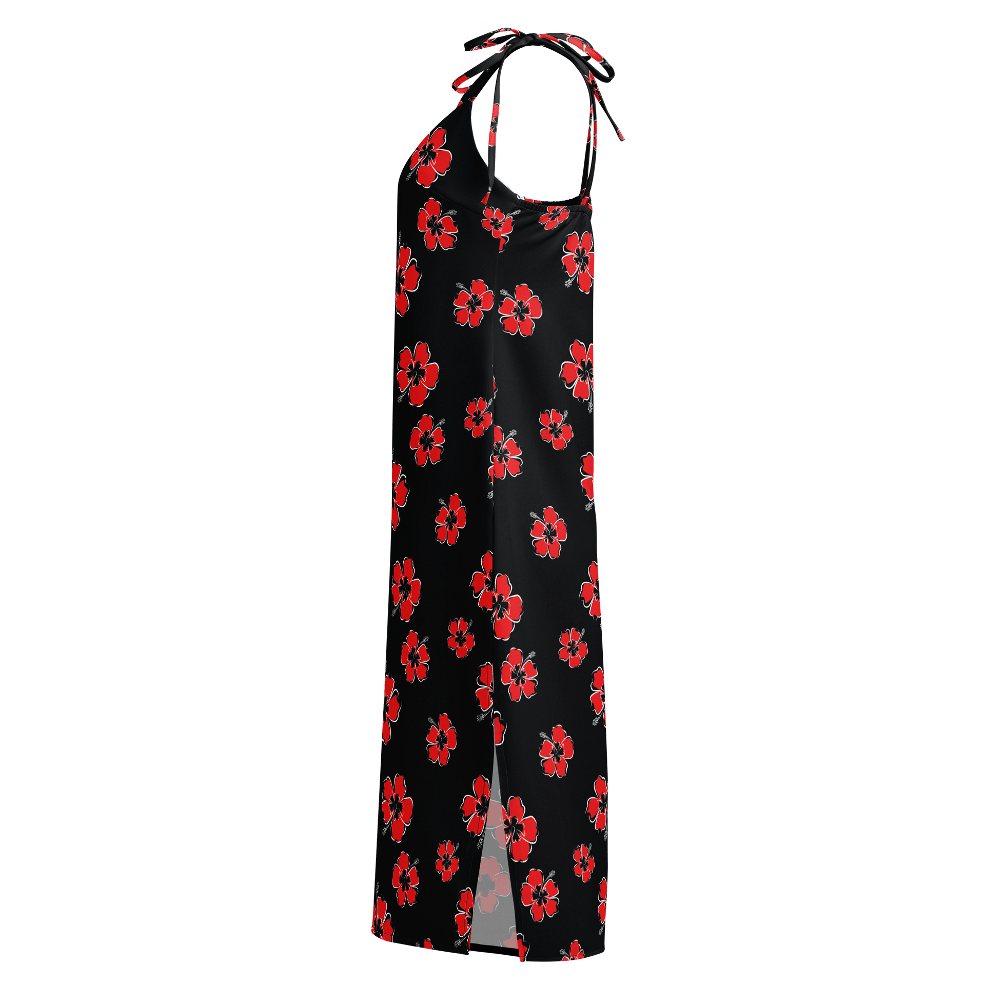 Black Slip Dress with Red Hibiscus Blossoms product image (3)