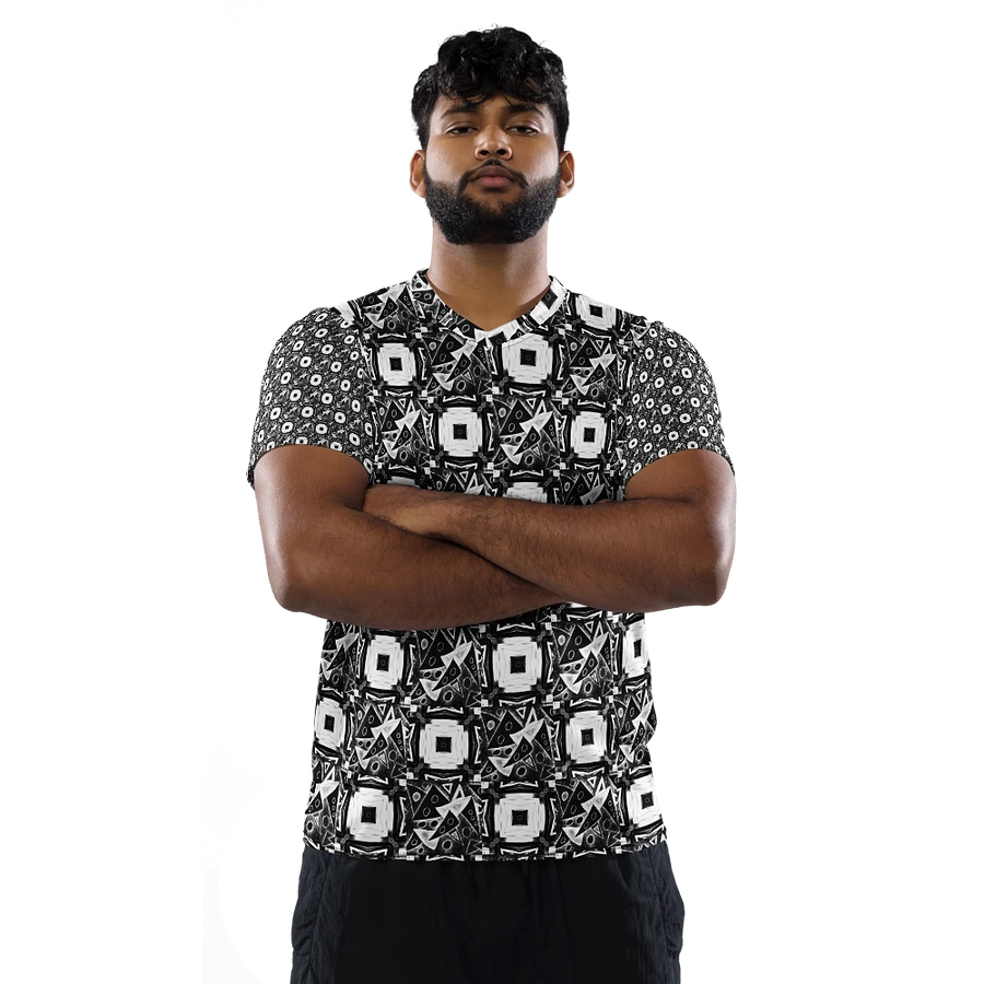 Abstract Black and White Triangles with Squares Unisex V Neck Sports Jersey product image (7)