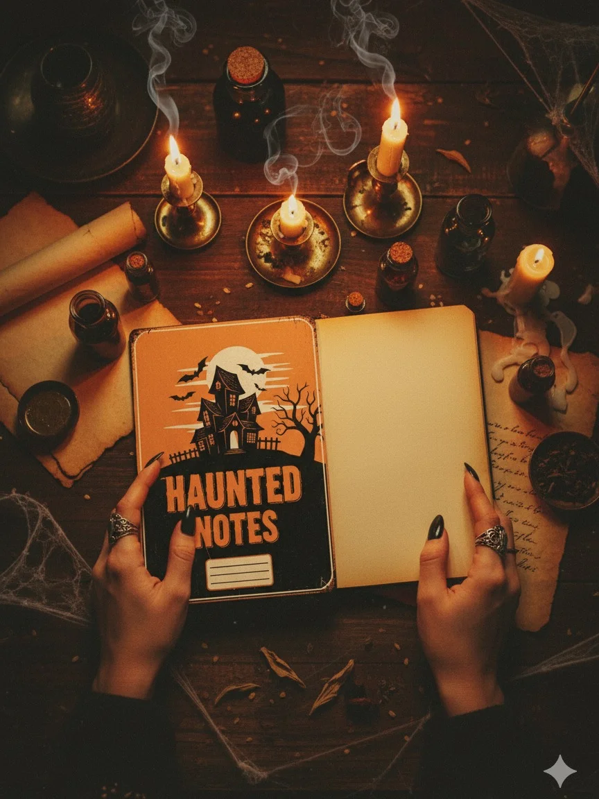 Haunted Notes Notebook Cover, Spooky House Digital Art, Rustic Halloween PNG, Printable Journal Cover, Instant Download, Commercial Use product image (6)