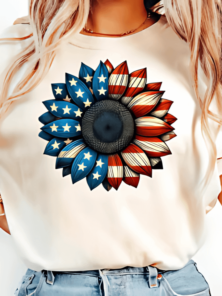 American Sunflower T-Shirt Design – Patriotic Flower with USA Flag Theme Sublimation PNG – Perfect for 4th of July & Memorial Day – Instant Digital Download – High-Resolution 300 DPI product image (1)