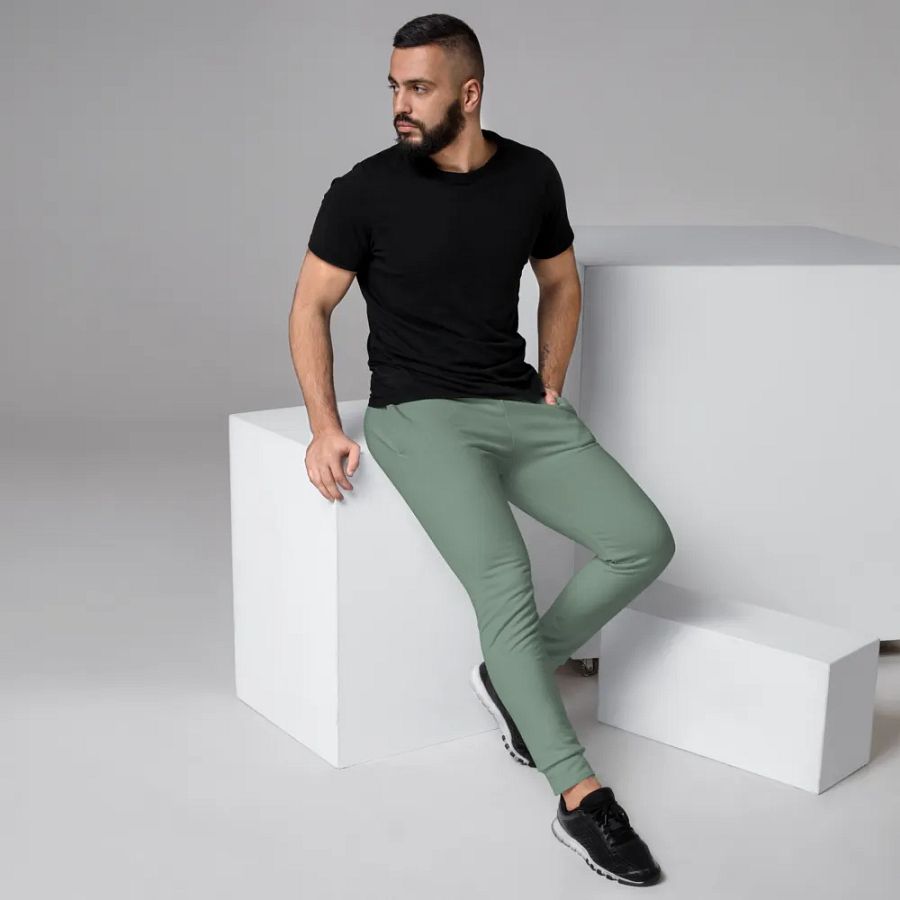 Plain Medium Sage Green Soft Summer Recycled Polyester Premium Men's Joggers by Treasure Pie product image (3)