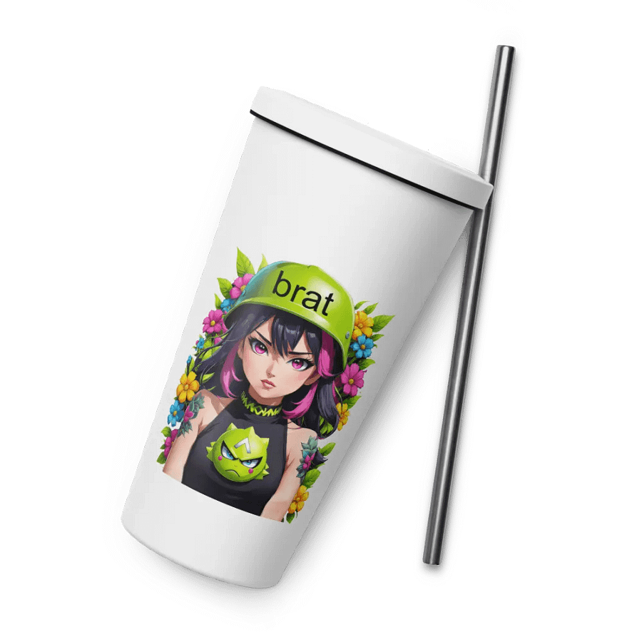 Brat 20 oz Tumbler Cup - White - Insulated Tumbler with a Straw v6 product image (8)