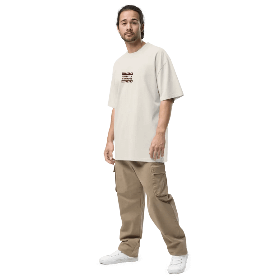 CURRENTLY IN BURNOUT (outline, maroon thread) oversized faded neutral tee product image (5)