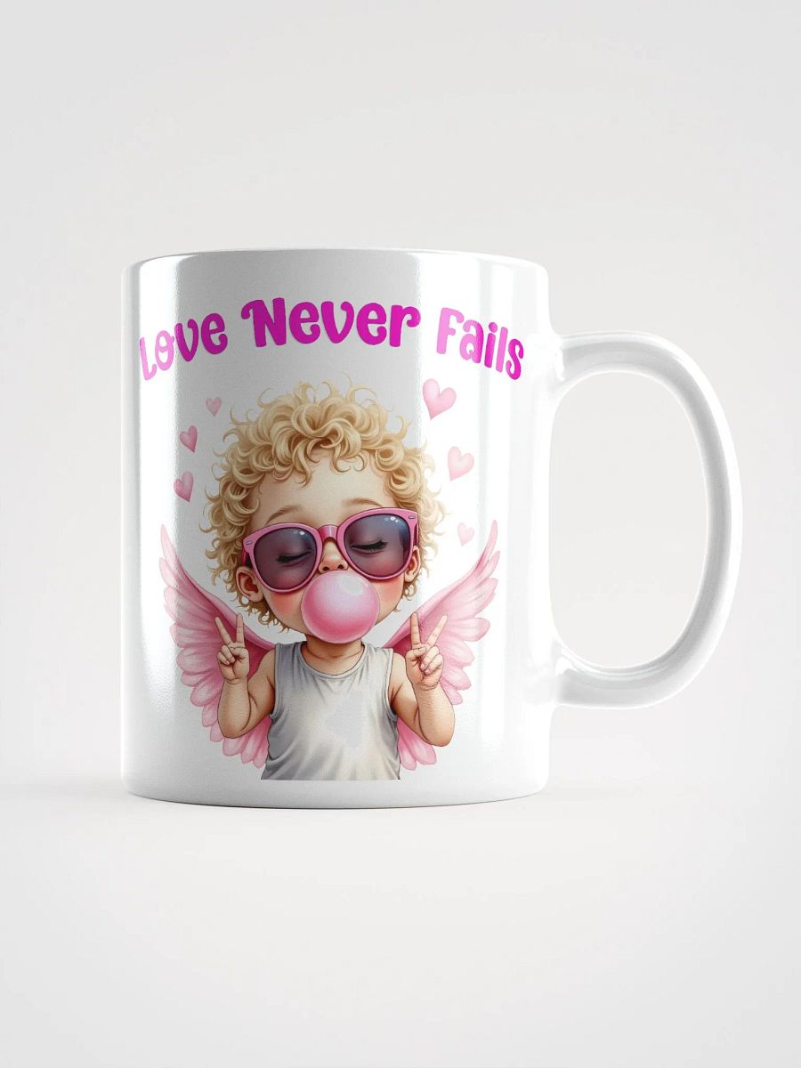 Love Never Fails Valentine Retro Cupid Valentine's Day White Glossy Mug product image (3)