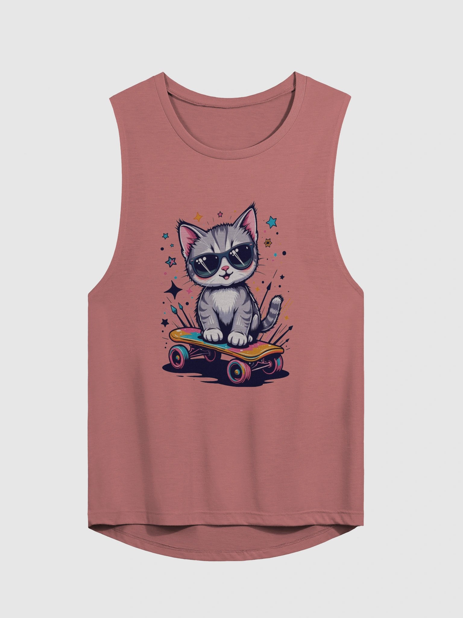 Whimsical Cat on Skateboard Muscle Tank product image (2)