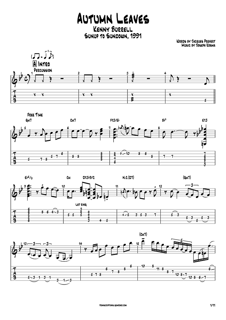 (Transcription PDF) Autumn Leaves - Kenny Burrell product image (2)