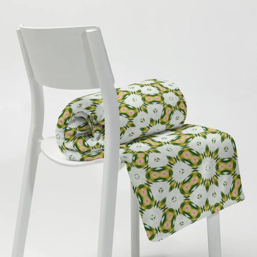 Yellow White Green & Pink Geometric Floral Throw Blanket product image (10)
