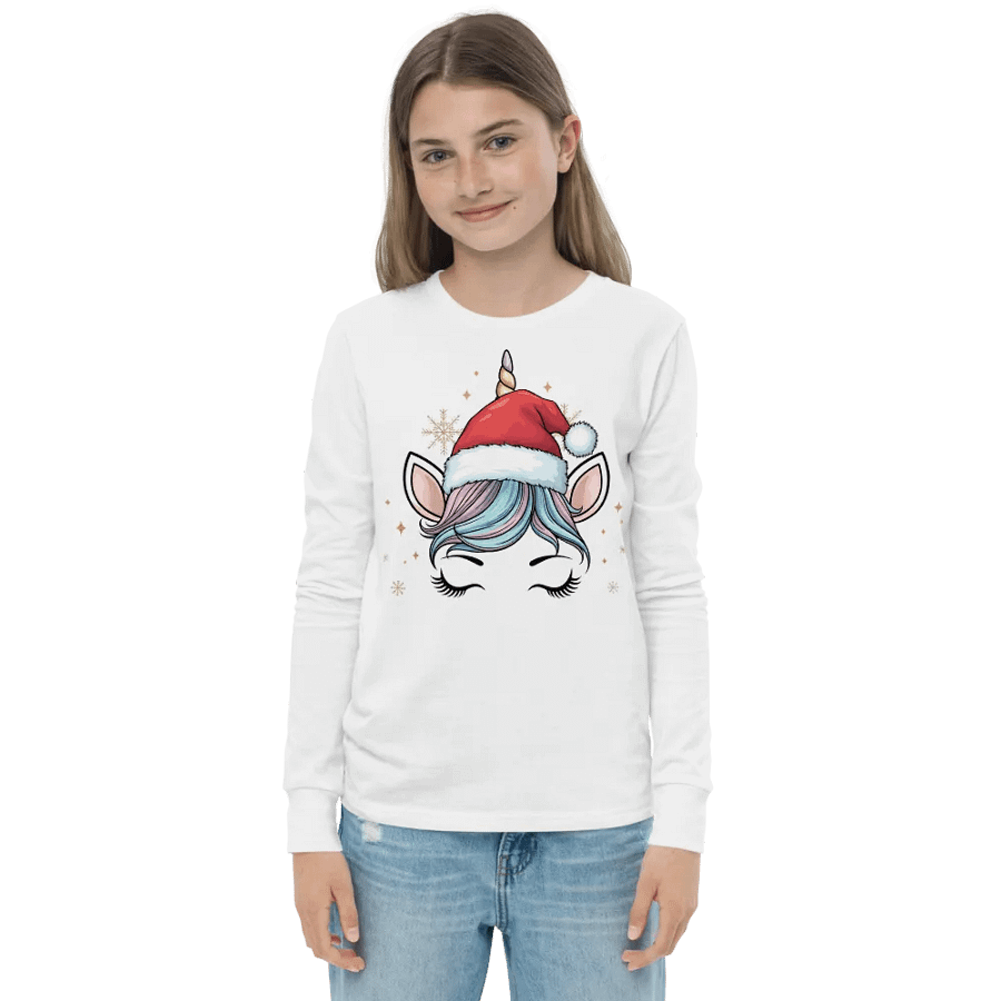 Christmas Unicorn Pink Kid Long Sleeve Tee product image (1)