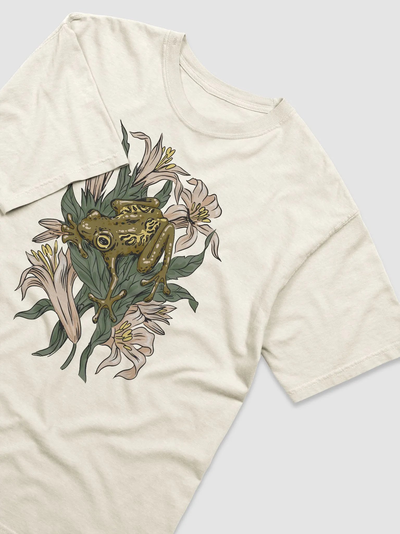 Goblincore and Cottagecore Shirts for Frog Lovers | Forest Frog on some Water Lilies Botanicals T-Shirt product image (12)
