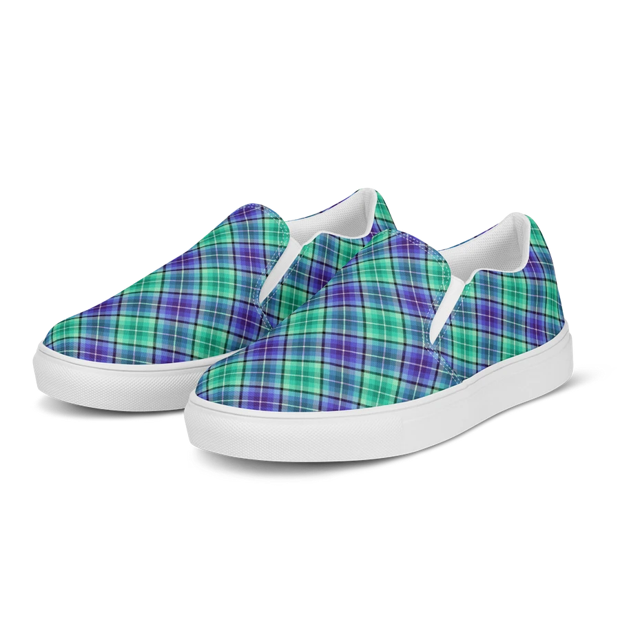 Bright Green and Purple Plaid Women's Slip-On Shoes product image (3)
