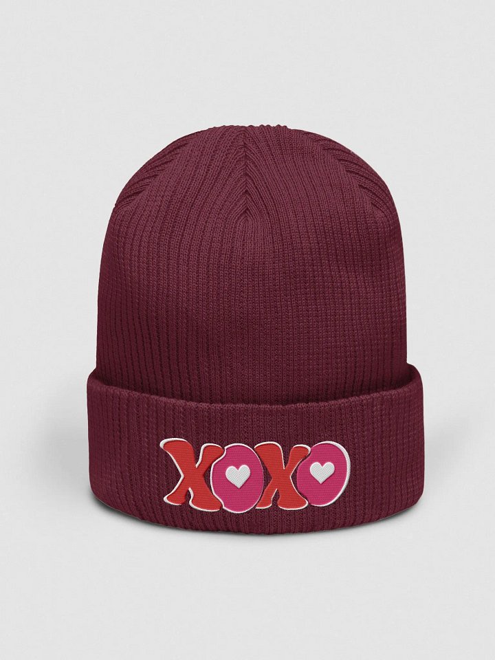 XOXO Embroidered Organic Cotton Ribbed Beanie product image (1)