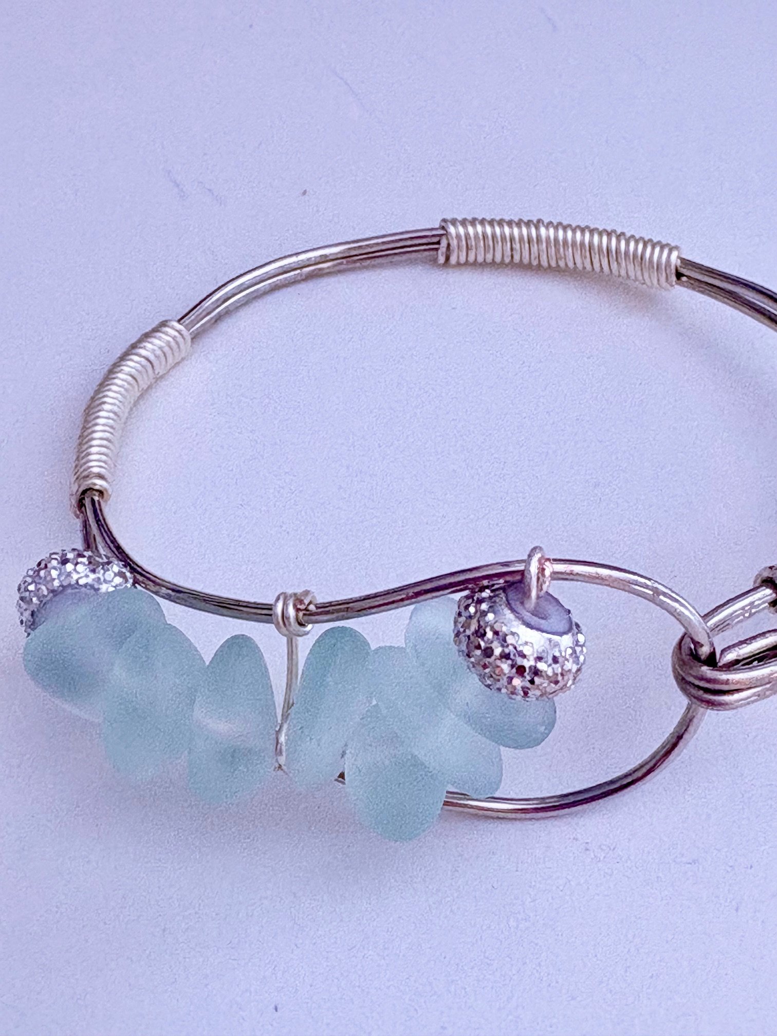 MFD-00199 | Seafoam Pebble Tide Bracelet | Wire-Wrapped Sea Glass | Handmade 6" Coastal Charm by Monique Faella Designs™ product image (5)