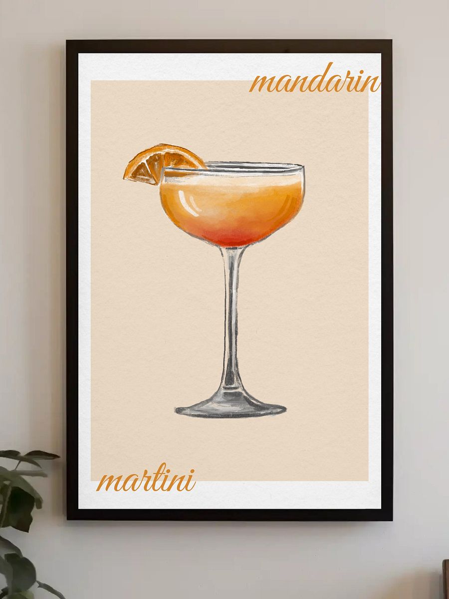 Mandarin Martini Cocktail Art Print - Watercolor Drink Illustration, Modern Bar Decor, Vibrant Kitchen Wall Art, Martini Lover Gift product image (3)