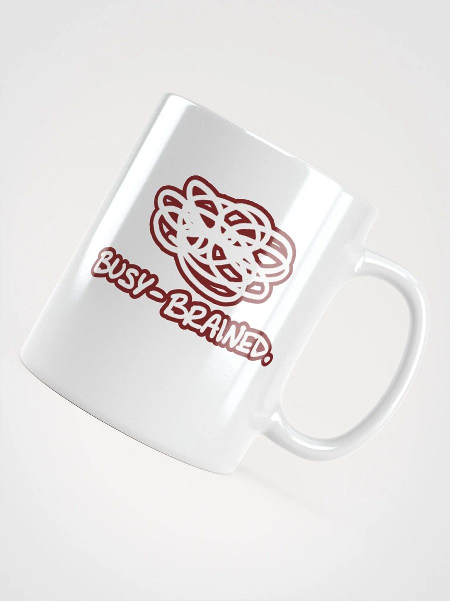 BUSY-BRAINED (lined design, #6D1616) glossy white mug product image (7)