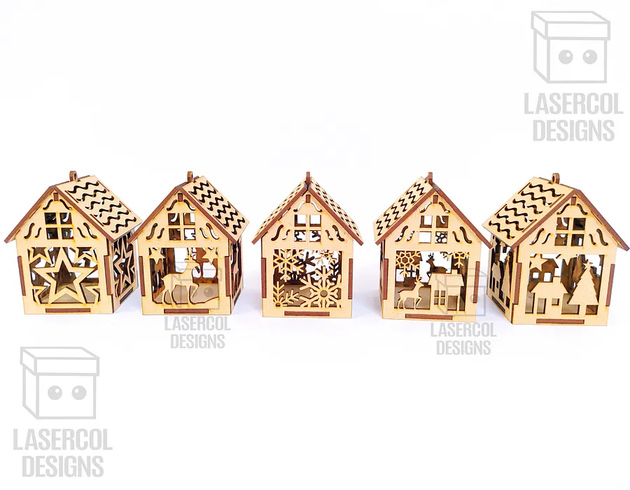 Christmas House Ornaments Set 2 (2 Sizes, 5 Styles) - Laser Cut Files product image (2)