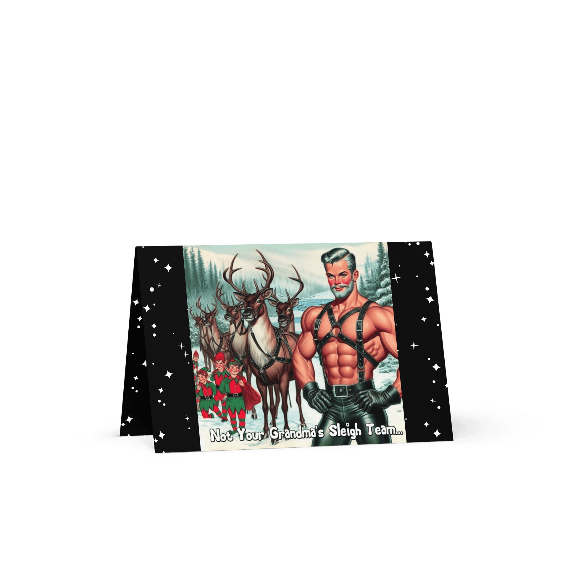 Camp Christmas Gay Leather Collection Not Your Grandma's Sleigh Team Gay Leather Christmas Card product image (1)