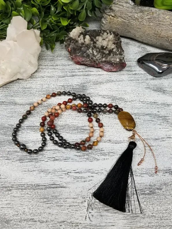 I Am Grounded Mala Necklace | Hematite, Jasper, Rosewood Healing Crystal Jewelry product image (1)
