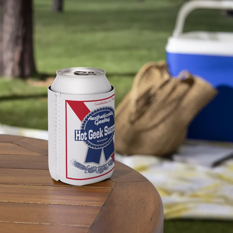 Aesthetically Geeky Hot Geek Summer Pabst Blue Ribbon Parody Drink Koozie product image (7)