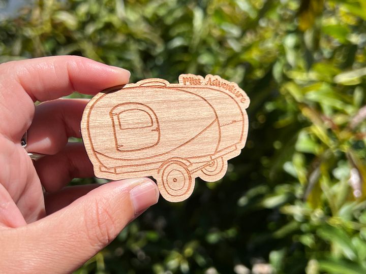 Miss Adventure Teardrop Trailer Wood sticker product image (1)