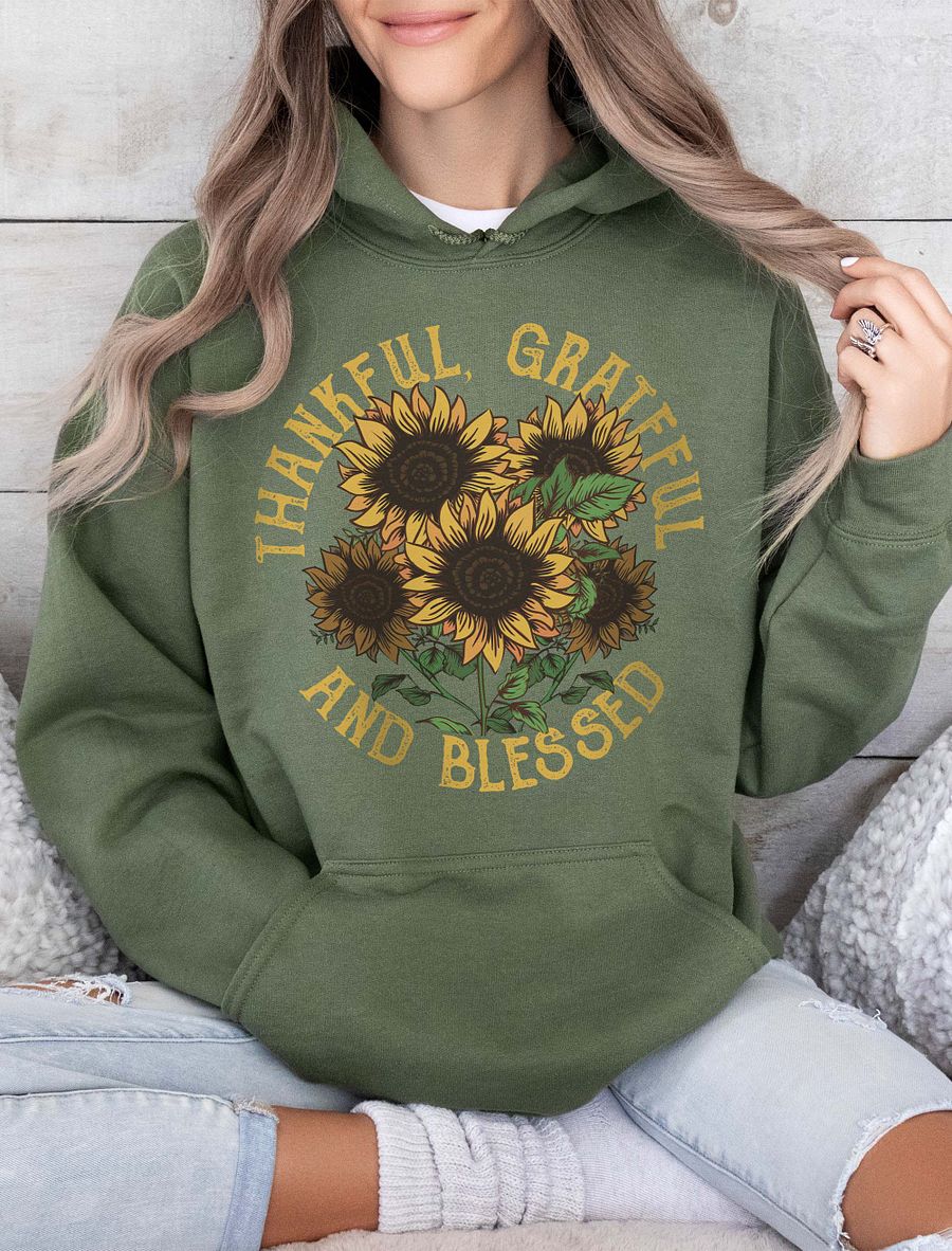 Thankful, Grateful, and Blessed Sunflower Hooded Sweatshirt | Motivational Fall and Thanksgiving Hoodie Design product image (26)