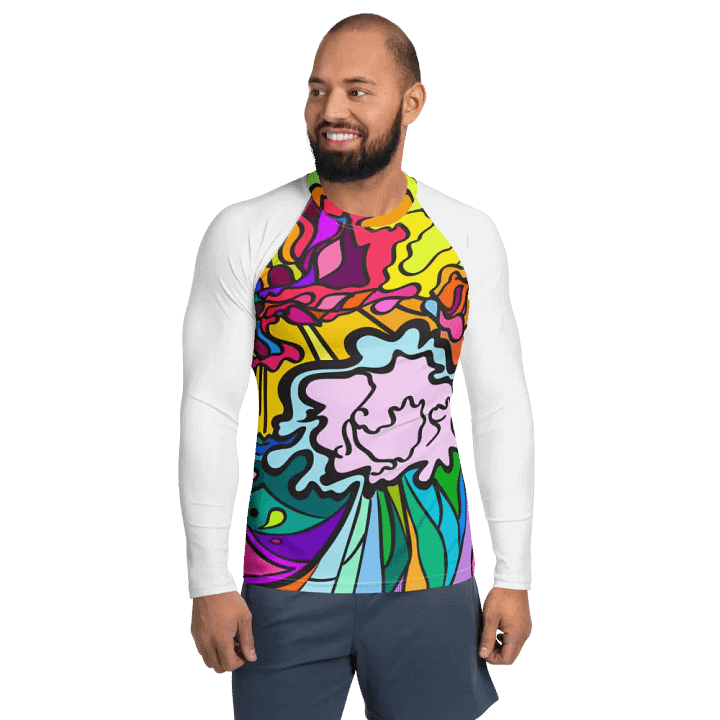 Vibrant Swirls Men's Rash Guard - Wave at Sunset product image (1)