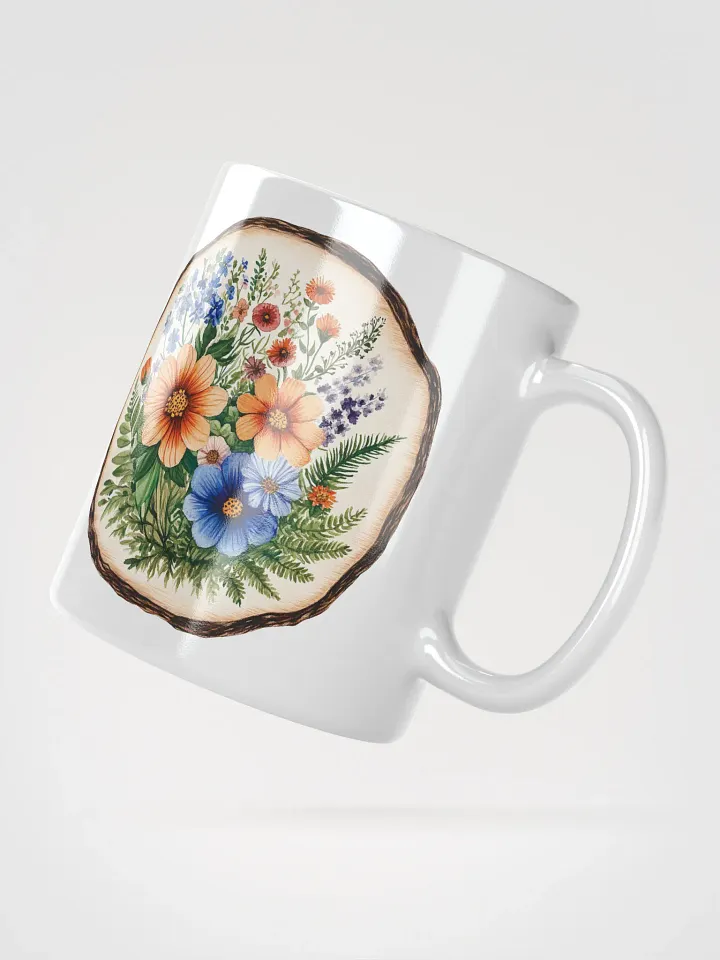 Blue Wildflower Round Wood Art Ceramic Mug product image (4)