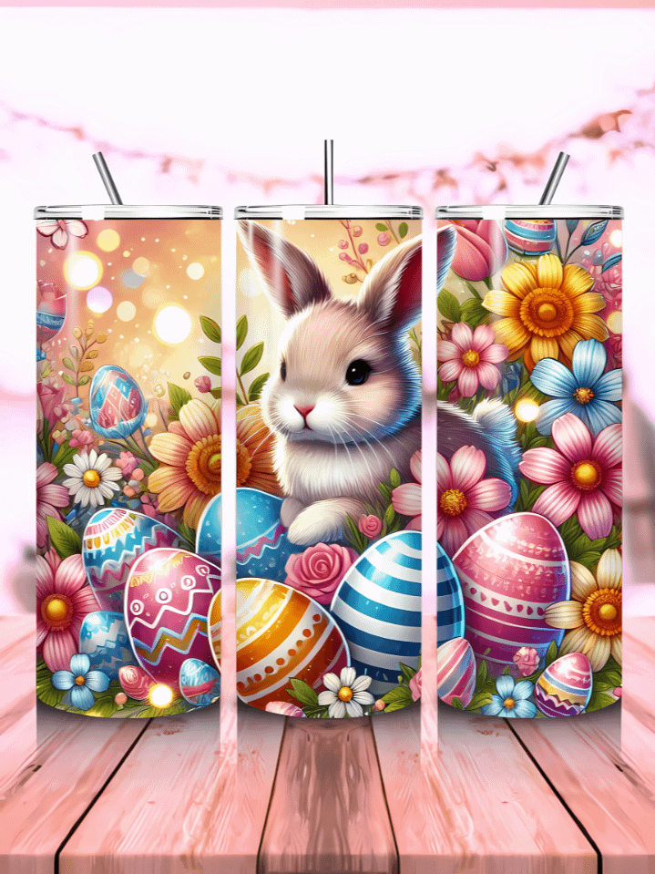 Festive Easter Bunny Skinny Tumbler Wrap – 20oz Sublimation PNG Design – Cute Holiday Rabbit – Instant Digital Download – High-Resolution 300 DPI product image (1)