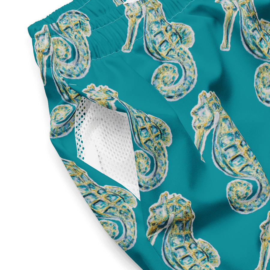 Painted Seahorses on Eastern Blue | Men’s Swim Trunks | Coastal Swimwear for Men 🐚 Quick-Dry + UPF 50+ | Monique Faella Designs™ product image (4)