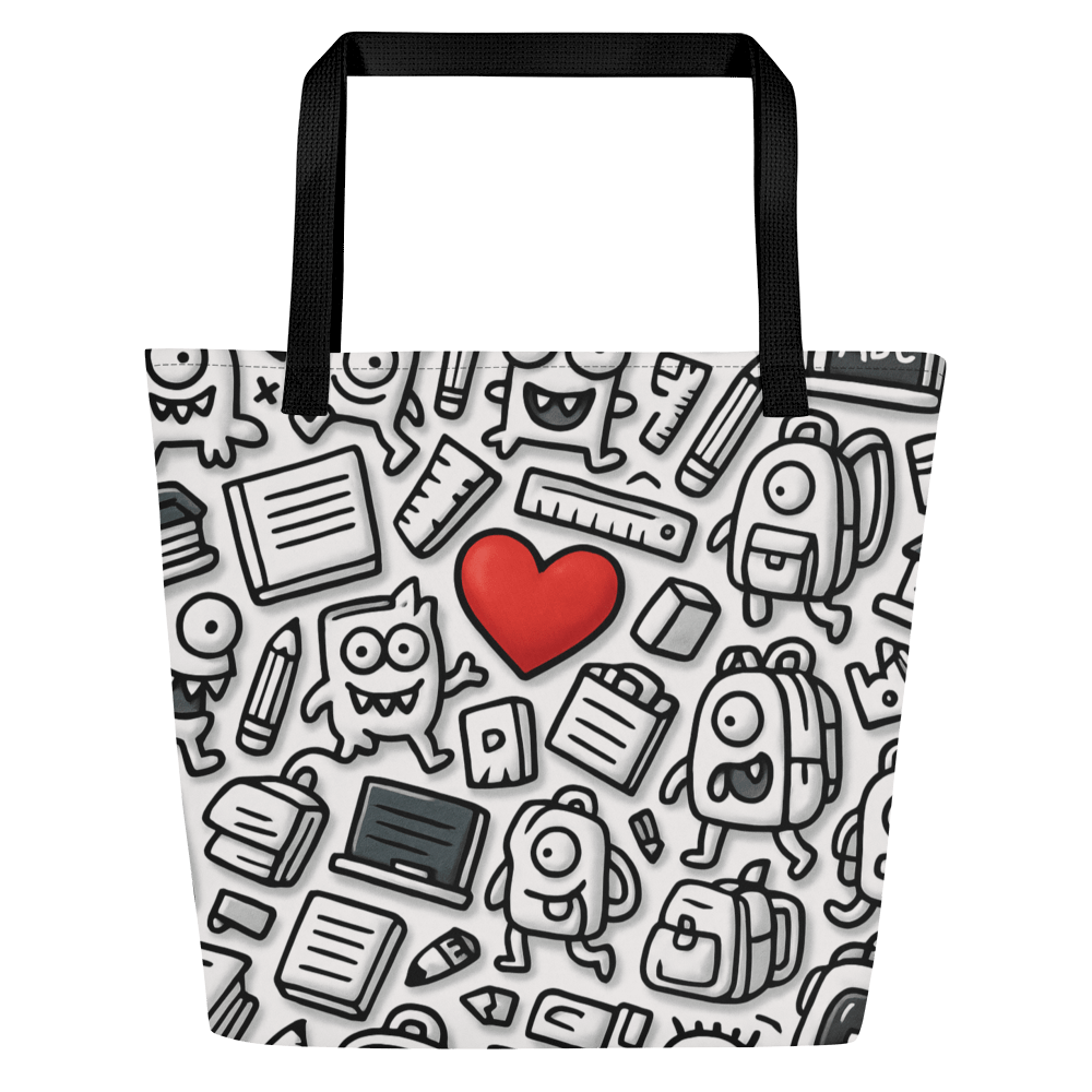 School Love Doodle Tote Bag – Cute Hand-Drawn Canvas Bag for Women | Fun Back-to-School Vibes product image (3)