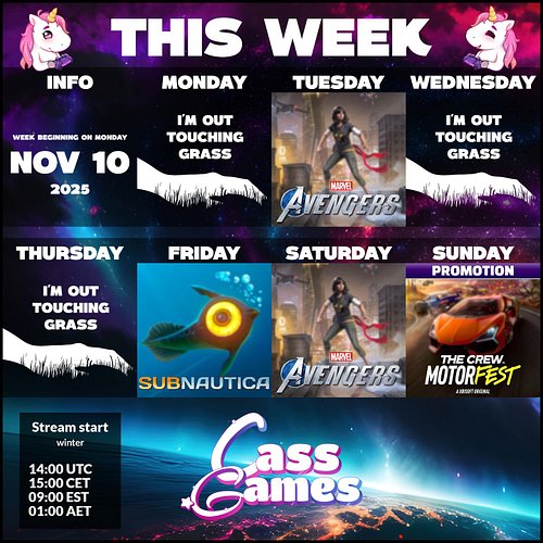 So dumping back into @PlayAvengers, @Subnautica and @TheCrewGame this week - hope to see you, so come hang out: https://www.t...