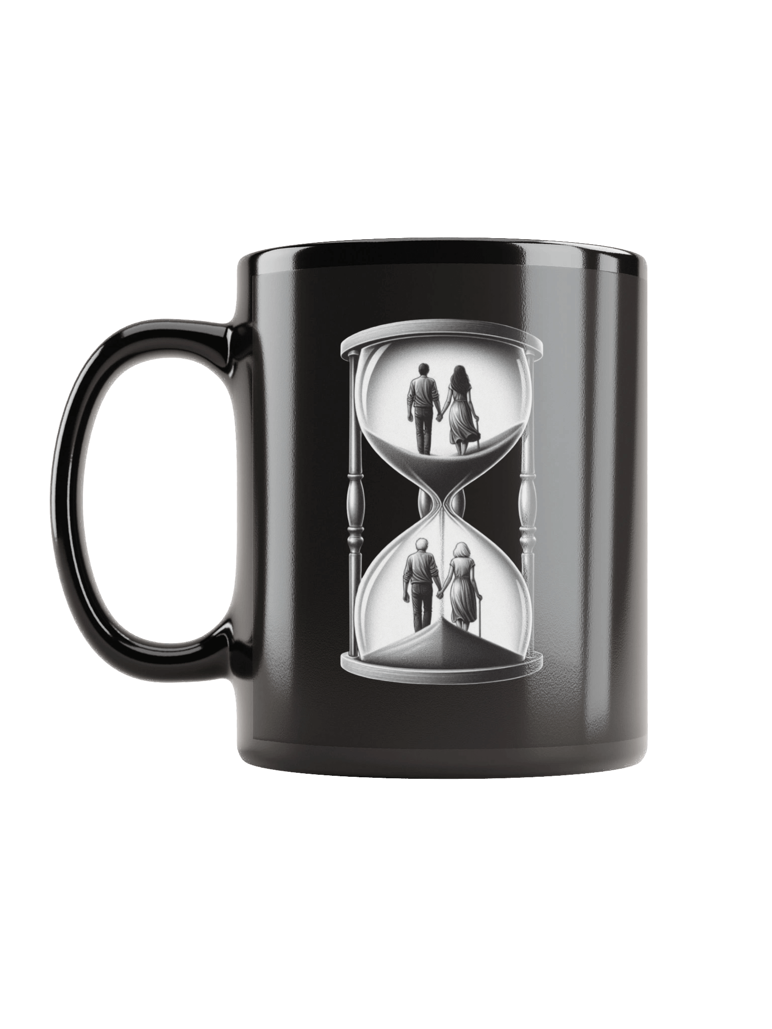 Hourglass Life Journey Couple Art Printed Black Coffee Mug product image (2)