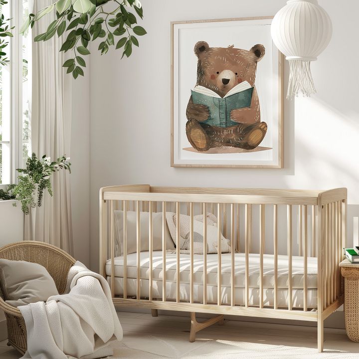 Cute Bear Reading a Book Watercolor Nursery Art Print product image (2)