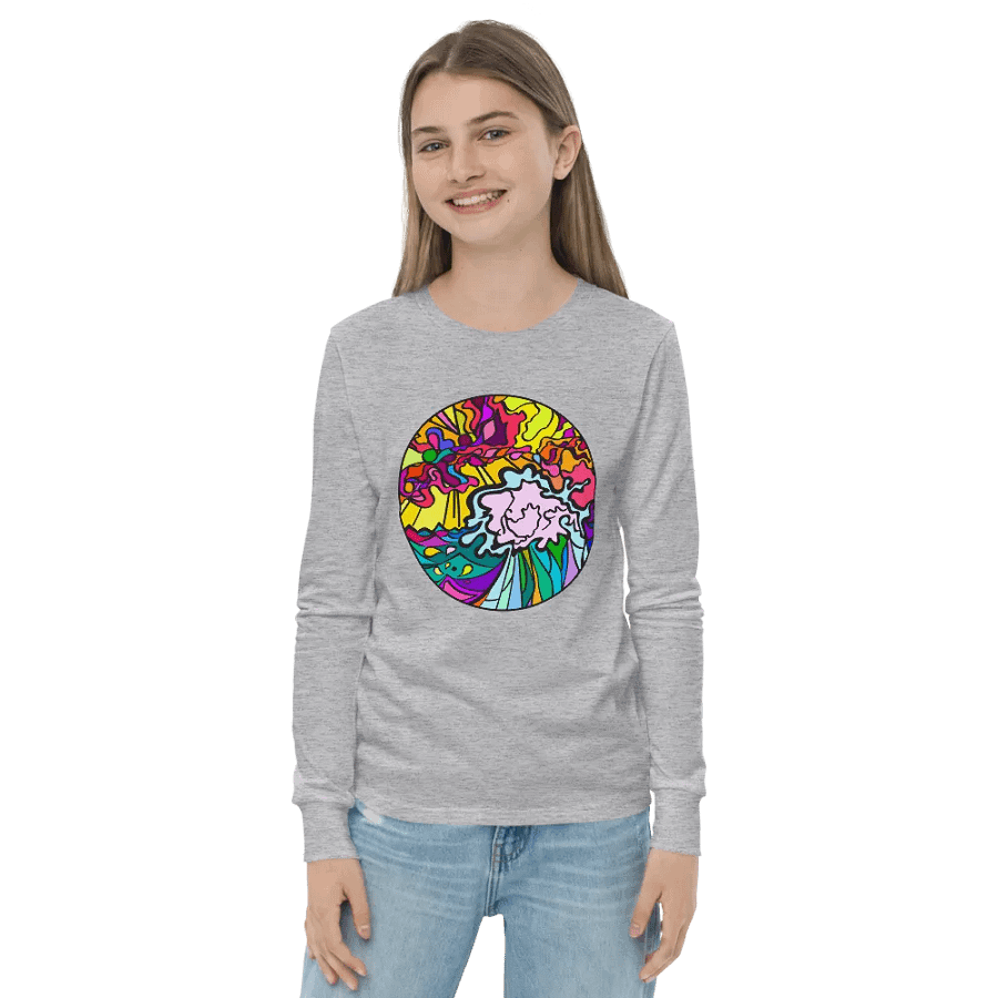Vibrant Stained Glass Youth Long Sleeve - Wave at Sunset product image (20)