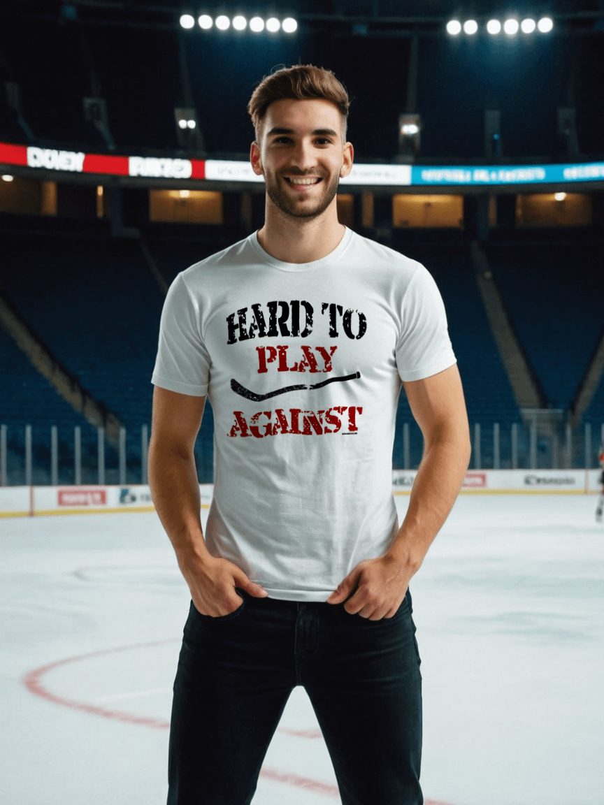 Funny Hockey T-Shirt - Hard to Play Against - Beer League Hockey Shirt for Men - Gift for Hockey Players with Grit product image (1)
