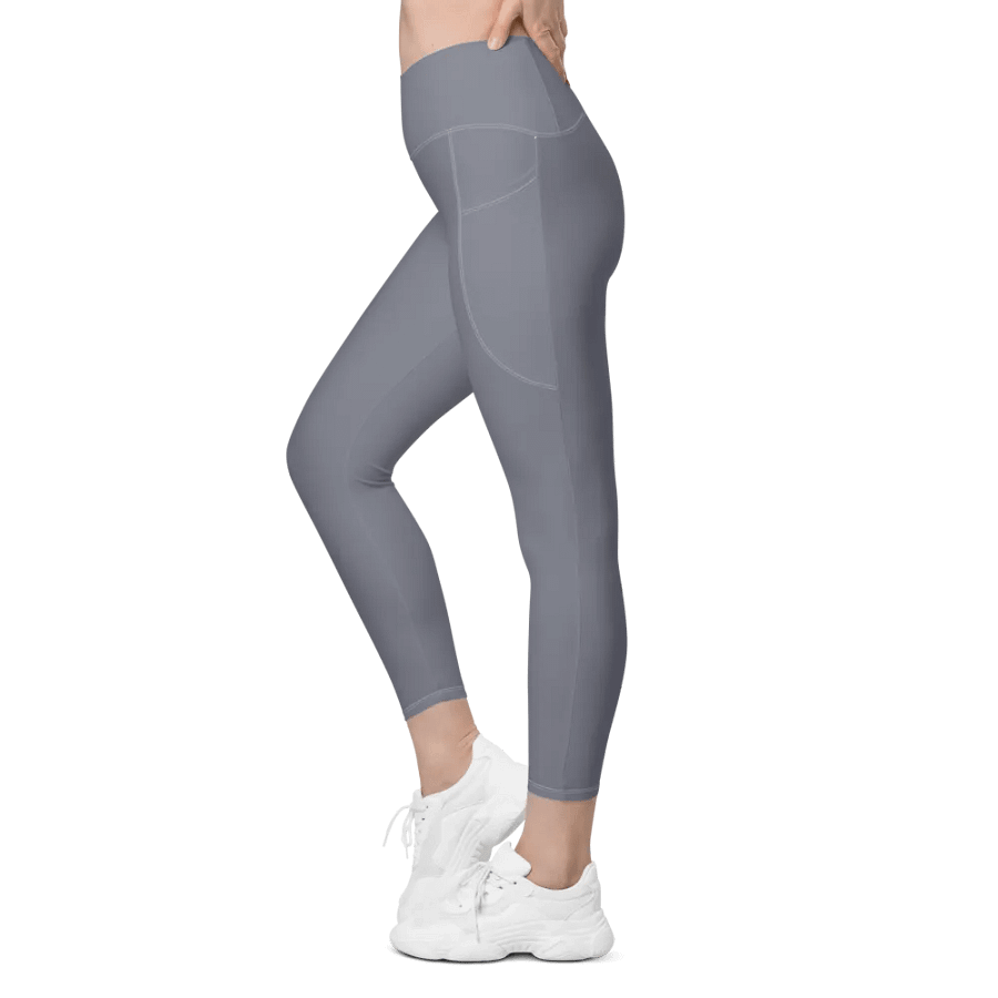 Plain Cool Medium Gray Light Summer Women's High Waisted Premium Crossover Leggings with Pockets by Treasure Pie product image (11)