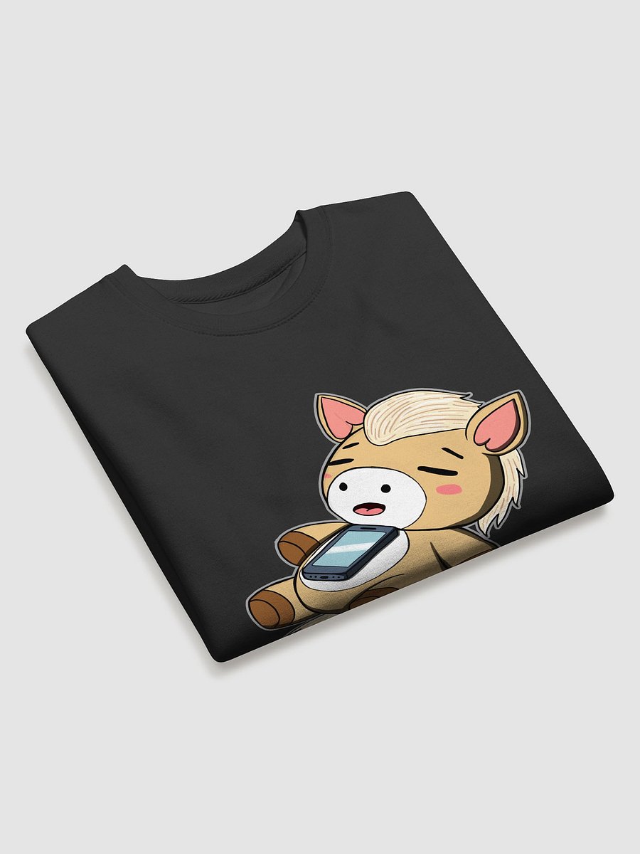 Sleepy Waffle Sweatshirt | Plush Horse Passed Out with Phone | Relatable Doomscrolling Nap Shirt product image (3)